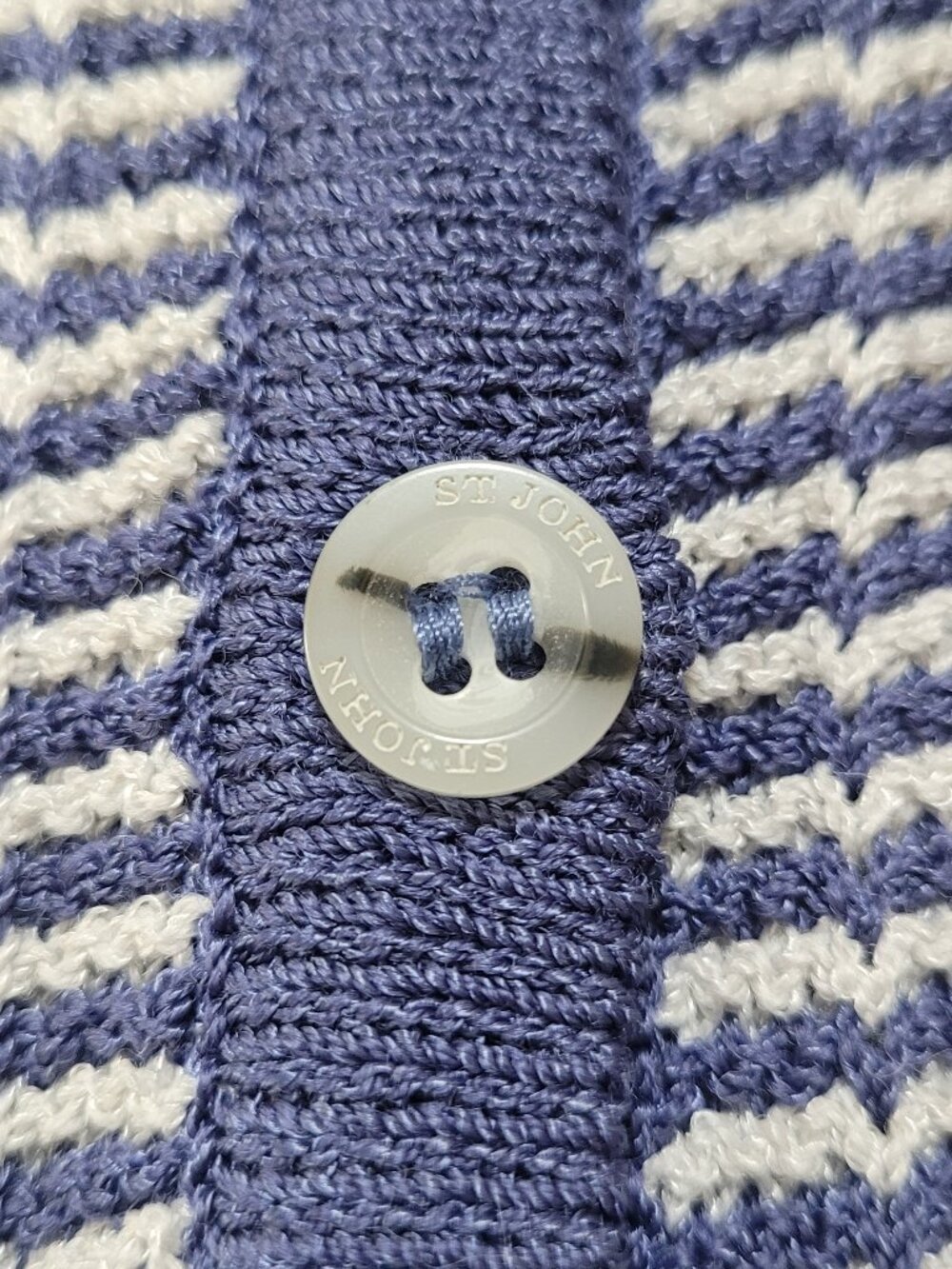 St. John Sport Striped Knit Cardigan Sweater Navy Blue White Small Coastal - Picture 5 of 9